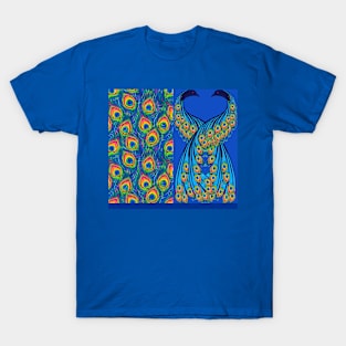 Peacock And Feathers Colorful Paisley Half And Half T-Shirt